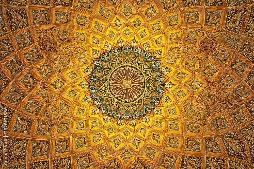 Poster intricate golden ceiling with repeating patterns radiating from a central design