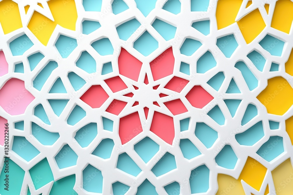 Poster geometric pattern with white lattice over colorful segments symmetrical and modern design