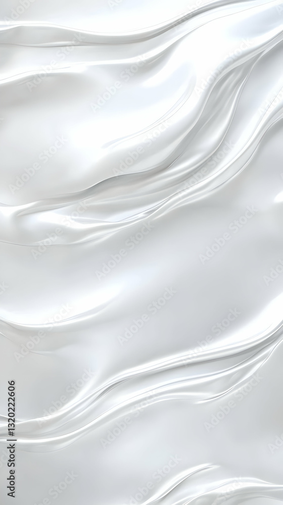 Poster abstract 3d render of smooth, flowing white fabric with subtle waves and drapes, creating an elegant