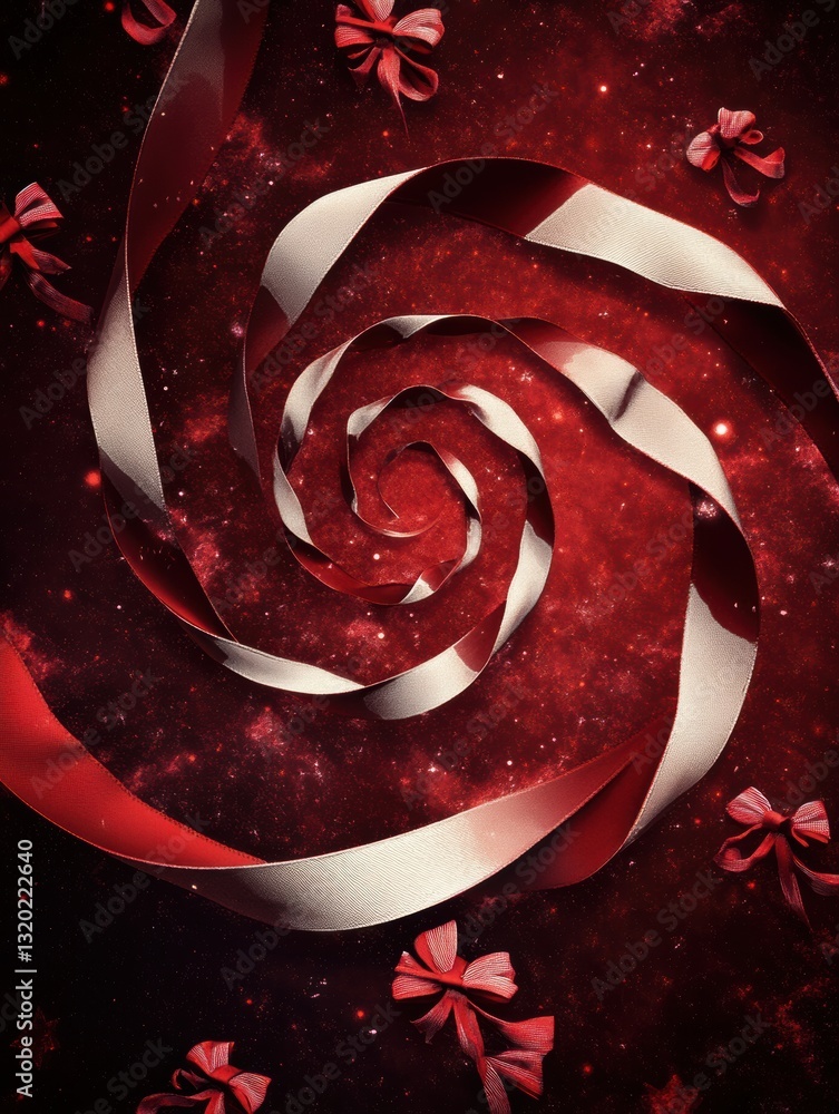 Poster Swirling ribbons and bows create a festive backdrop for custom designs in a beautiful spiral arrangement
