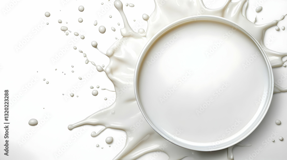 Poster 3d render of milk splashing from a bowl, creating a dynamic abstract background