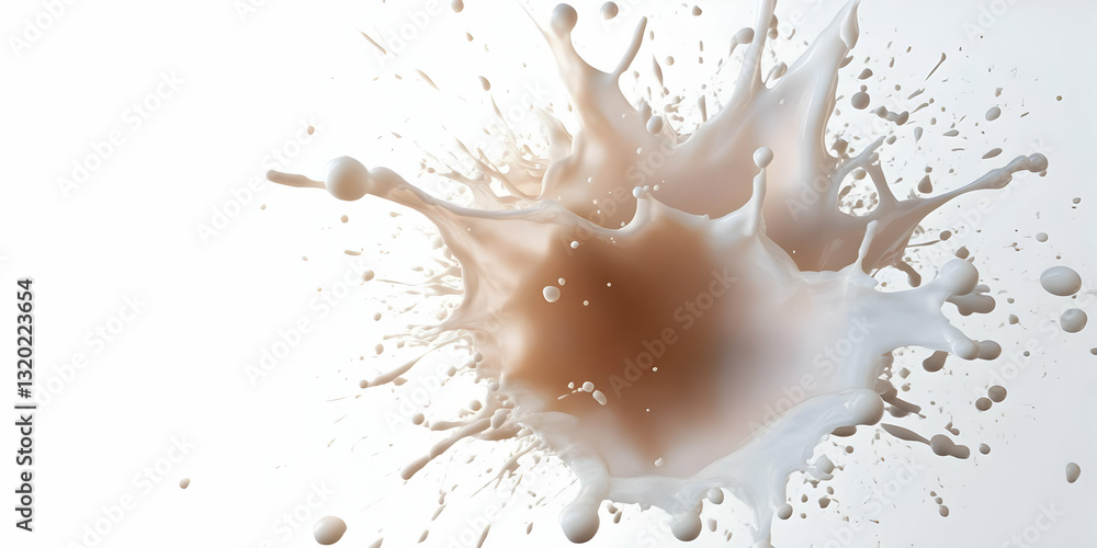 Poster 3d render of cream liquid exploding in a splash against white background, detailed high-resolution i