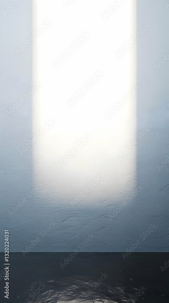 Poster abstract 3d render of light illuminating a textured wall and dark floor, creating a dramatic contras