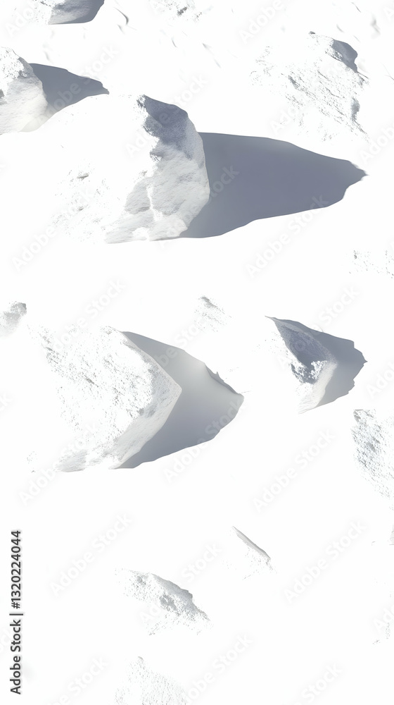 Poster 3d render of white abstract rocks on a seamless background, illustrating a minimalist, textured surf