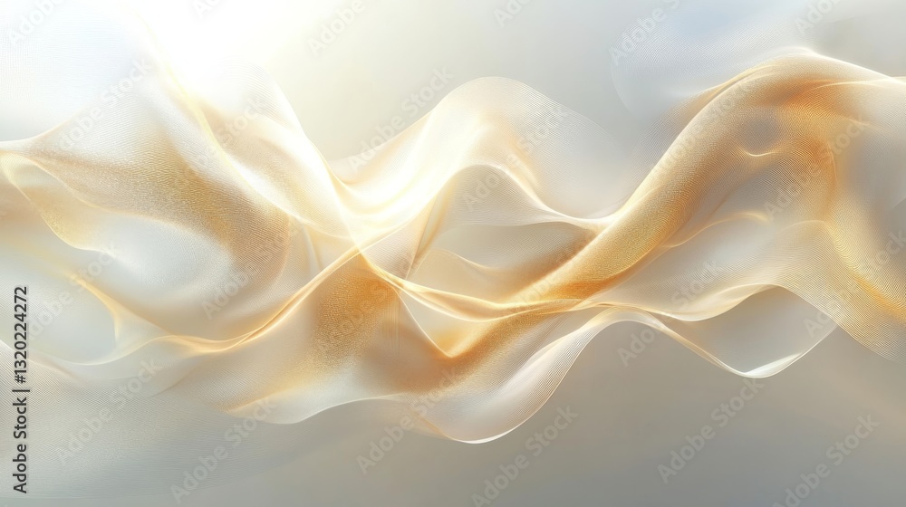 Poster abstract rendering of golden and white fluid fabric waves