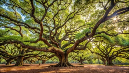 Angel Oak Tree Branches Panorama, scenery, outdoor,  scenery, outdoor, environmental, forest, tree, outdoors,nature