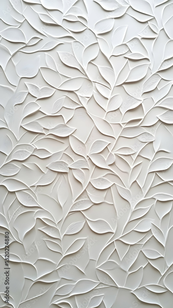 Aufkleber white embossed leaf pattern: a textured 3d abstract background illustration for design projects