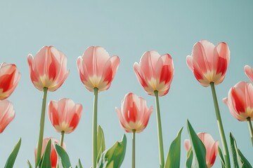 Pink Tulips Against Sky: A vibrant display of delicate pink tulips reaching for the sky