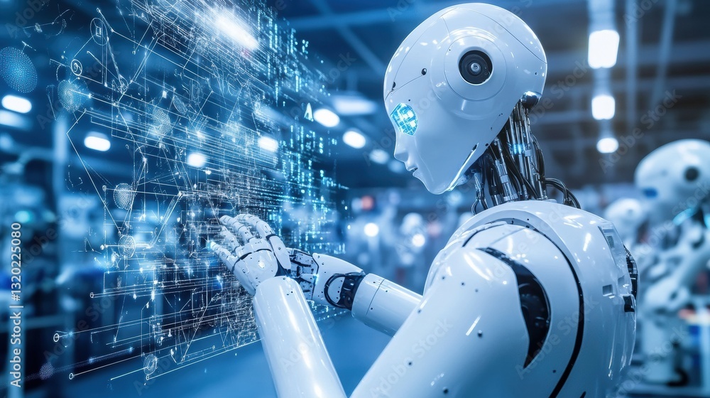 Aufkleber Automated factory using robotic machines and AI for advanced production controls in a modern manufacturing setting