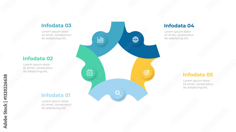 Poster business infographic design elements with 5 sections. vector illustration. idea for workflow diagram