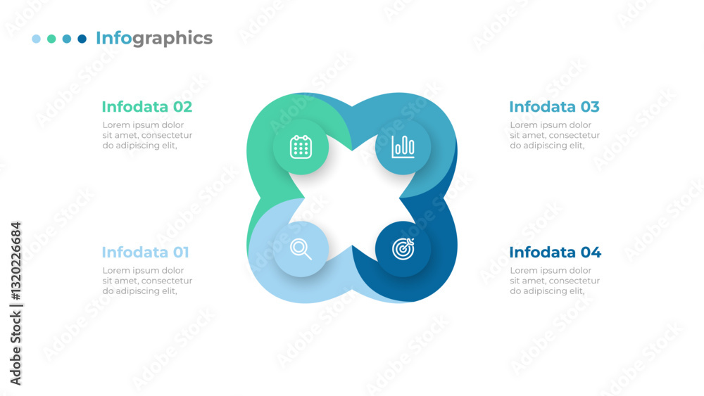 Poster visualization infographic design layout with 4 sections. business process template design with marke