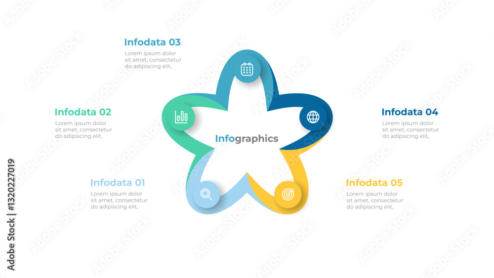 Poster visualization infographic design layout with 5 sections. business process template design with marke