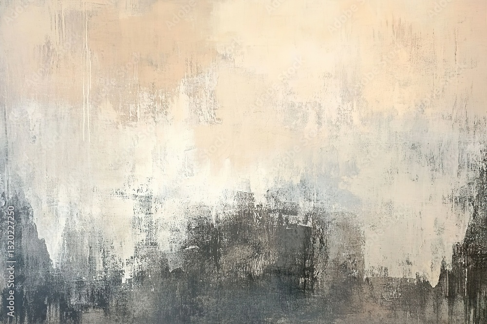 Poster abstract painting featuring neutral colors and rough textures creating a calming effect