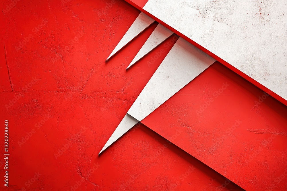Poster abstract layered shapes create a dynamic minimalist design with red and white textures