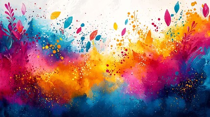 Vibrant Holi themed web banner design featuring abstract splashes of color traditional motifs and festive elements perfect for online promotions
