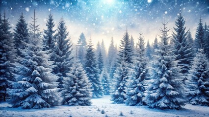 Fototapeta premium Frozen Pine Trees in Winter Forest, snowfall, pine forest, snowfall