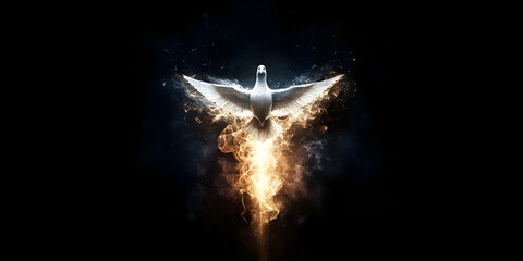 Fiery Dove Descends in Abstract Background Illustration, Embodiment of Spirit and Divinity