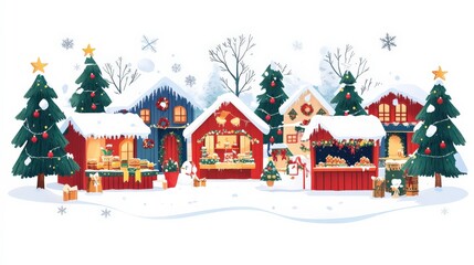 Fototapeta premium Colorful Holiday Market with Festive Stalls and Crafts
