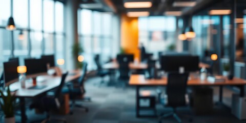 Abstract blurred modern office space, bokeh lights and furniture, abstract, sophisticated