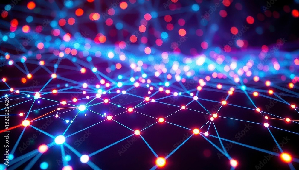 Aufkleber abstract glowing network nodes and lines forming a futuristic grid, computer, internet