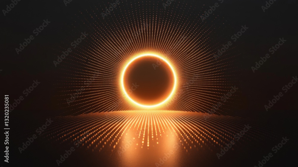 Poster an illuminated circular light with dotted rays reflecting on a floor