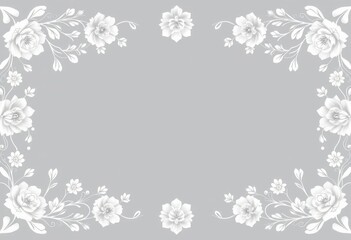 Elegant silver and white floral wedding border design, perfect for invitations, subtle, white
