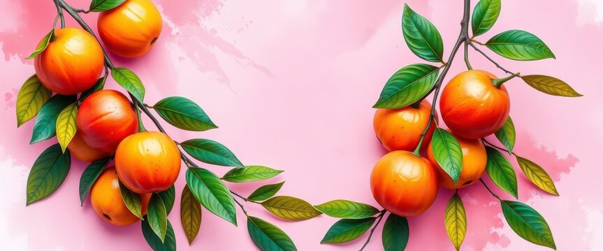 Festive colorful banderines on faded pink watercolor background; copy space for birthday invitation design, colorful, event