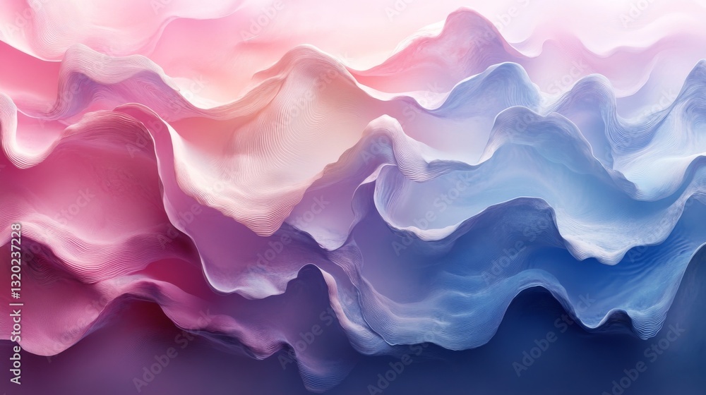 Poster colorful flowing abstract fabric with soft gradients and wavy lines