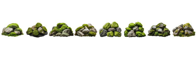Obraz premium moss covered rocks pile isolated on white background