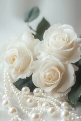 Obraz premium Elegant White Roses and Pearls Still Life