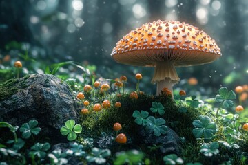 Close-up of Paxillus involutus Mushroom in Forest with Clovers and Leaves