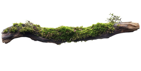 moss covered log on transparent background