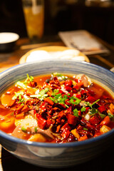 Chinese-style spicy duck blood and offal hot pot （Mao Xue Wang）