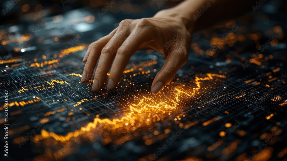 Aufkleber hand interacting with glowing data visualization