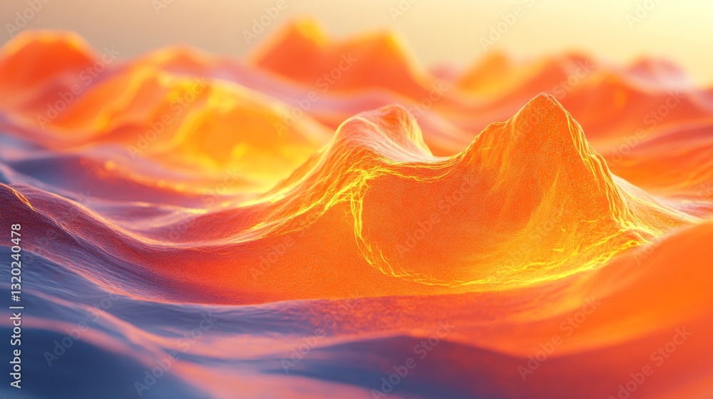Poster abstract render of rolling fiery surfaces with light and shadow