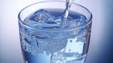 Clear glass of fresh water being poured with visible bubbles