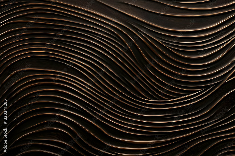 Aufkleber abstract 3d rendering of dark brown wavy lines, creating a luxurious and elegant background texture.