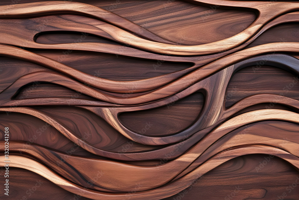 Poster abstract 3d rendering of intertwined brown wood waves creating a textured background