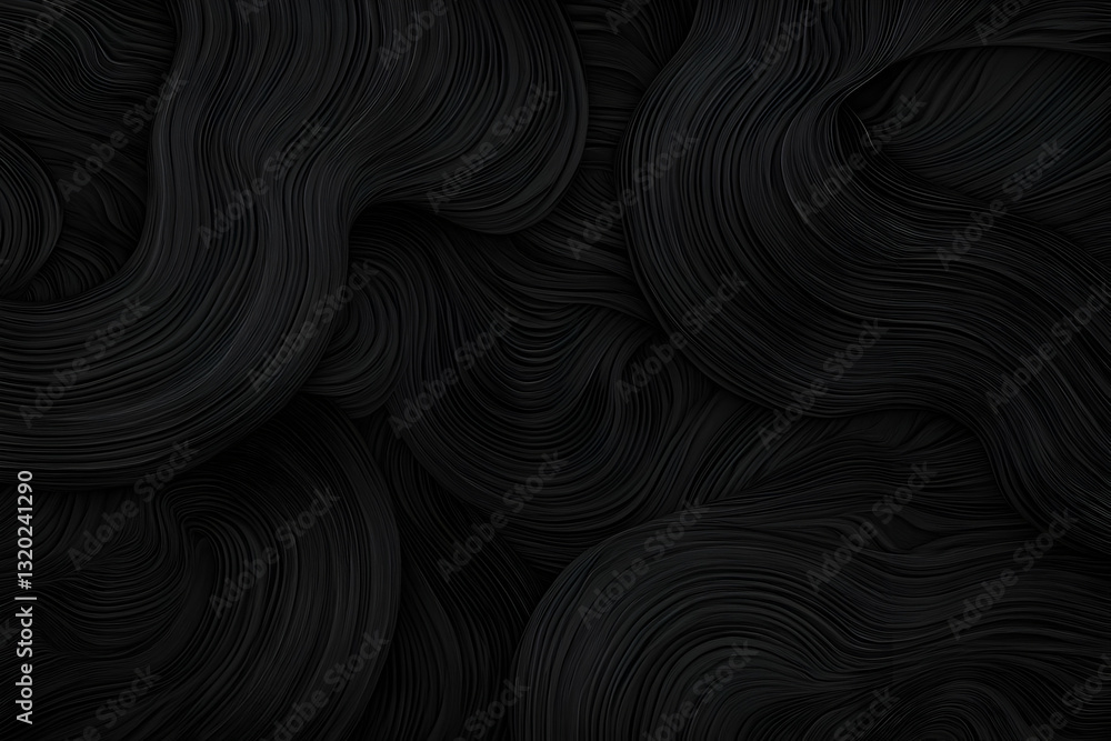 Poster abstract 3d dark wave background: fluid, undulating black lines create a textured, dynamic illustrat