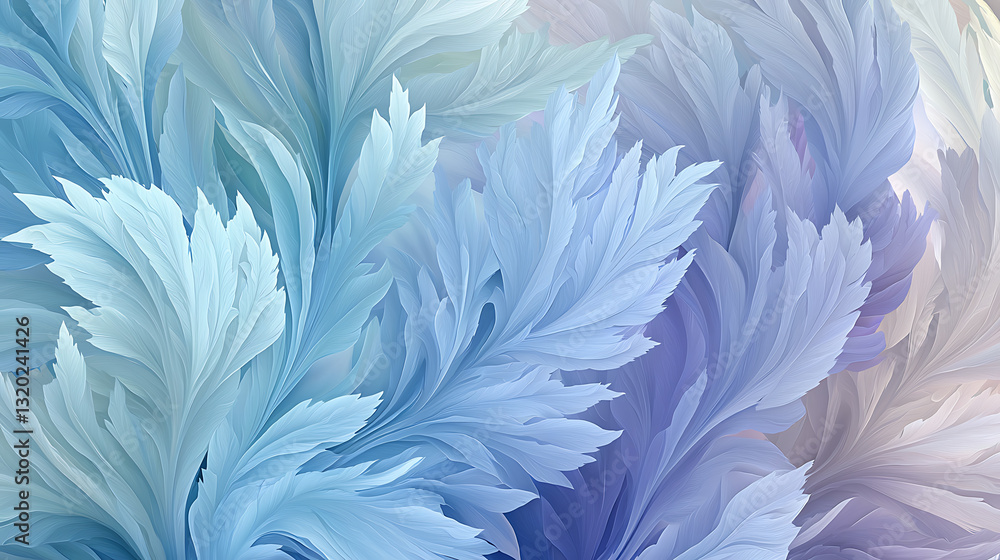 Poster dynamic blue and purple leaf patterns abstract art digital artwork calm environment close-up view cr
