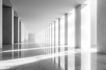 Fototapeta premium White Background for Product Presentation with Shadows and Palm Leaves in Grey Room