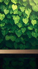 Vibrant Green Leaf Background with Wooden Tabletop, Ideal for Product Displays or Nature-Themed Designs.