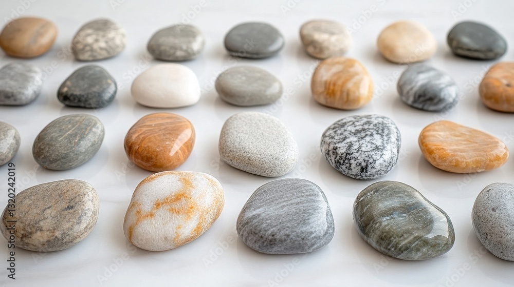Poster many colorful and smooth pebbles arranged in a pattern on a surface