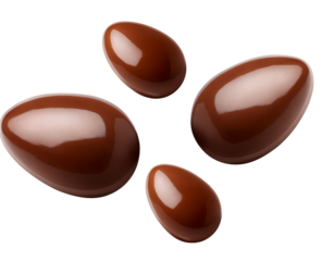 Four chocolate eggs are shown in a row