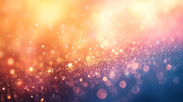 An abstract glowing background of light and bokeh particles appears