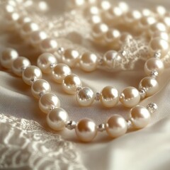 Elegant Pearl Necklace on Lace Fabric