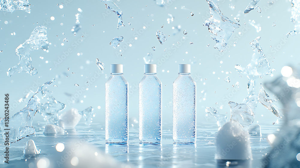 Poster refreshing water bottles splashing with elegance studio setting high-quality imagery clean and crisp