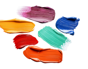 Scattered paintbrush strokes in various colors, isolated on white background