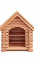 3D Render of a Wooden Dog House, Cabin Style, Log Cabin, Pet Shelter,  Simple Design, Isolated on White Background