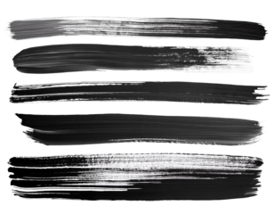 Set of hand-drawn brush strokes in black ink, isolated on white background